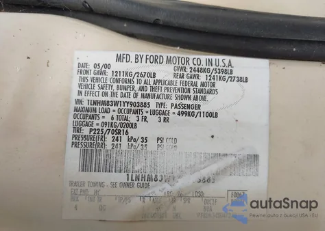 2000 Lincoln Town Car Cartier from USA, damaged, VIN 1LNHM83W1YY903885